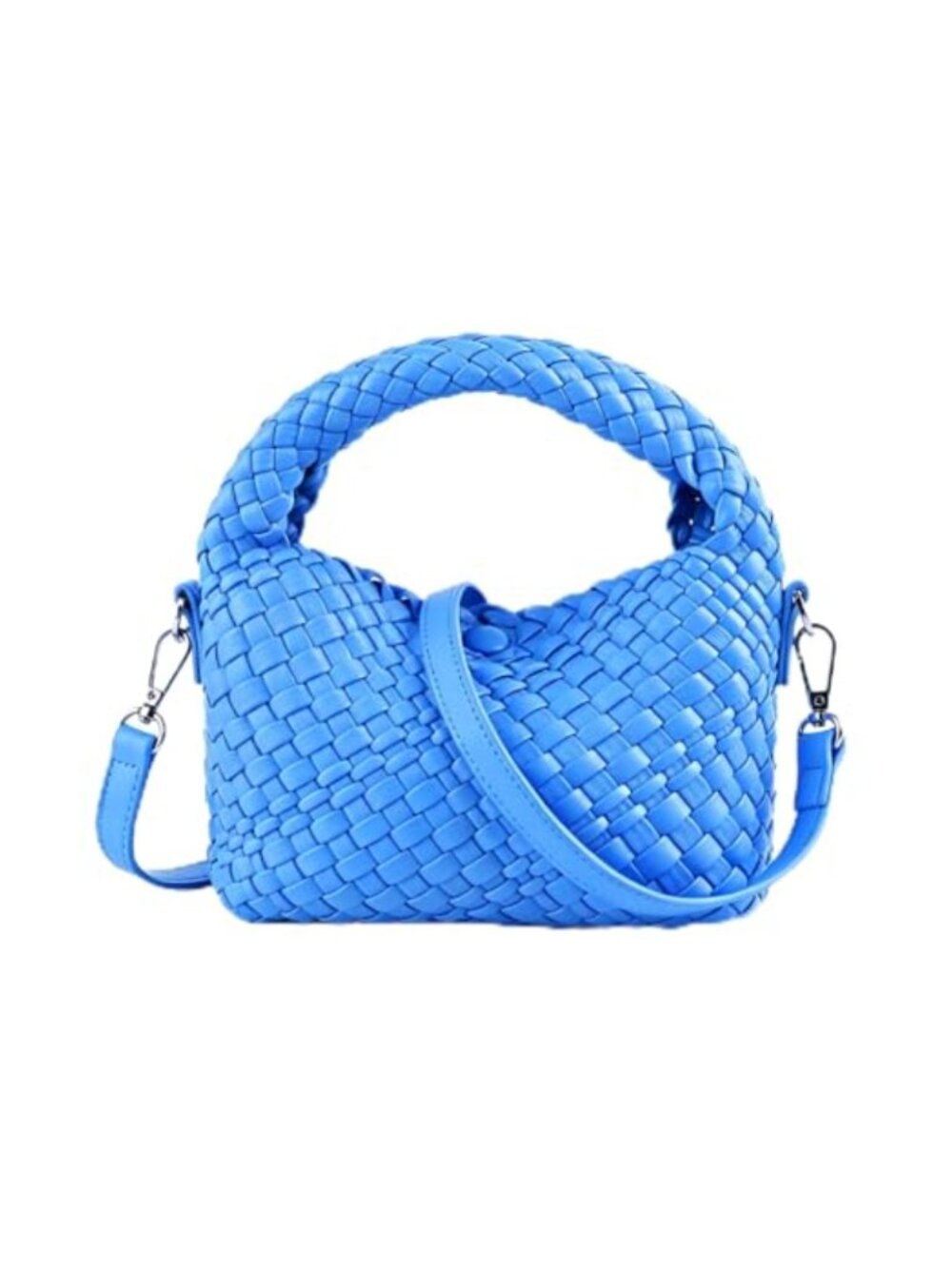 Woven Crossbody Bag Small Tote PU Leather Detachable Strap